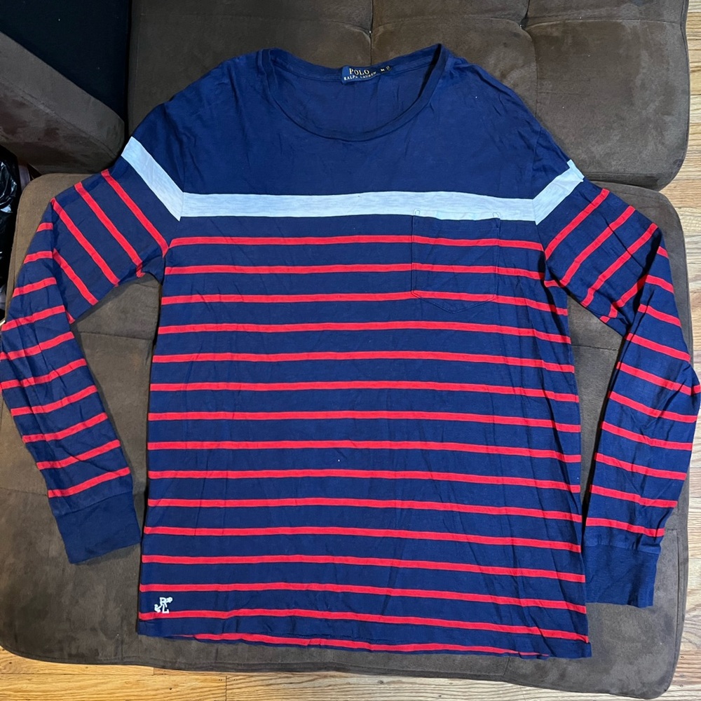 Polo Ralph Lauren Blue and Red Striped Long Sleeve Tee